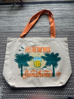 Sunshine Graphic Canvas Tote with Orange Straps